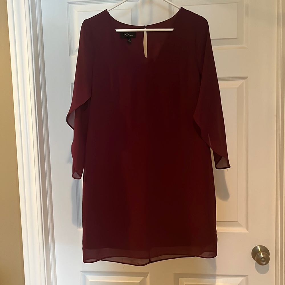 Burgundy sleeved mini dress